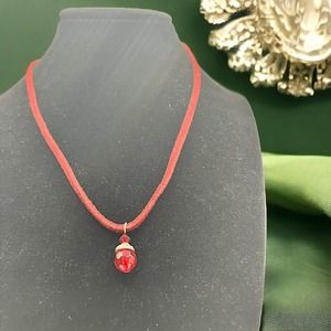 Good Luck Red Pendant Faceted Silver-Tone Cut Necklace!